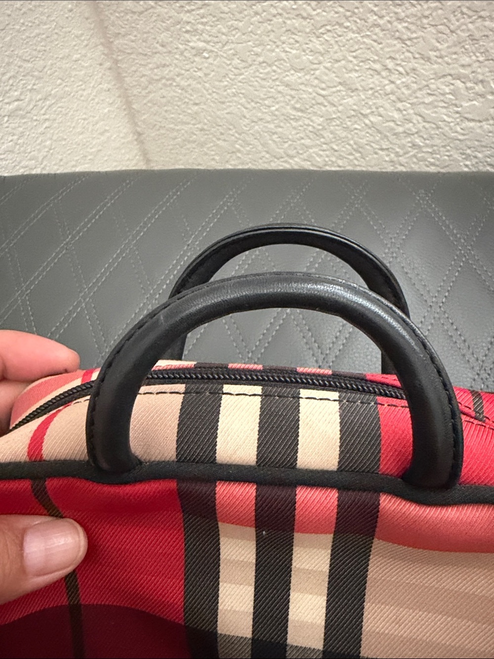 Burberry Black Pouch with Red Check Trim - Picture 2 of 6